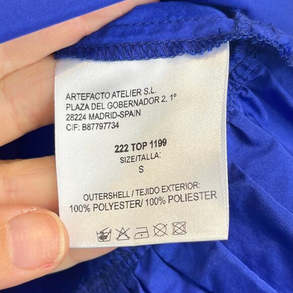 PSOPHIA Vasquez de Castro Taffeta Peplum Ruffle Hem Top Cap Sleeve Cobalt Blue S - Picture 10 of 11